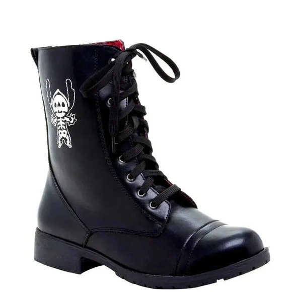 NWT Disney’s Lilo & Stitch Fold-Over Stitch Skeleton Combat Boots - Picture 1 of 8
